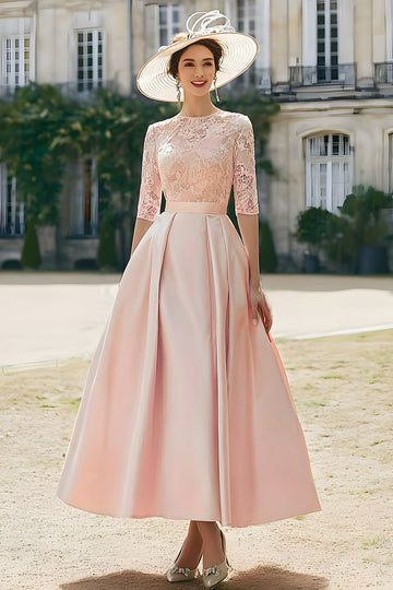 Blush Pink A Line Satin Longue Robe Mère de la Mariée avec Dentelle